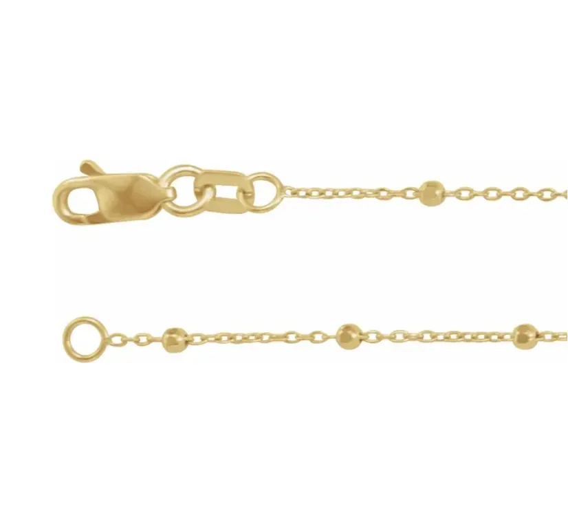 . 14k Yellow Gold .85mm Cable Chain with Faceted Beads