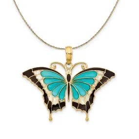 14k Yellow Gold & Aqua Clear Acrylic Butterfly Necklace