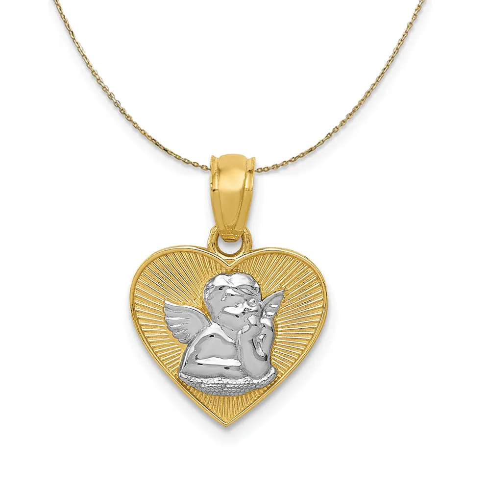 14k Yellow Gold & Rhodium Guardian Angel Heart Necklace