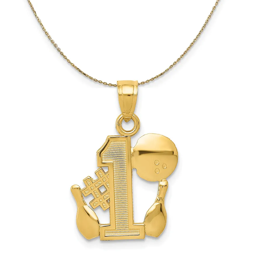 14k Yellow Gold #1 Bowling with Ball and Pins Necklace