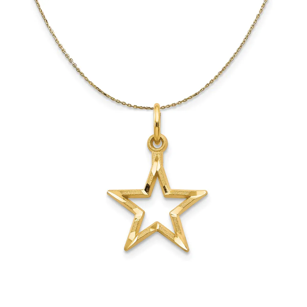 14k Yellow Gold 13mm Diamond Cut Open Star Necklace