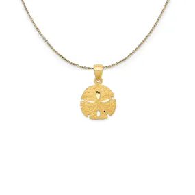 14k Yellow Gold 15mm Diamond Cut Satin Sand Dollar Necklace