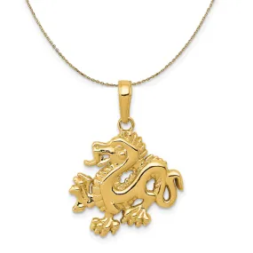 14k Yellow Gold 2D Dragon Necklace