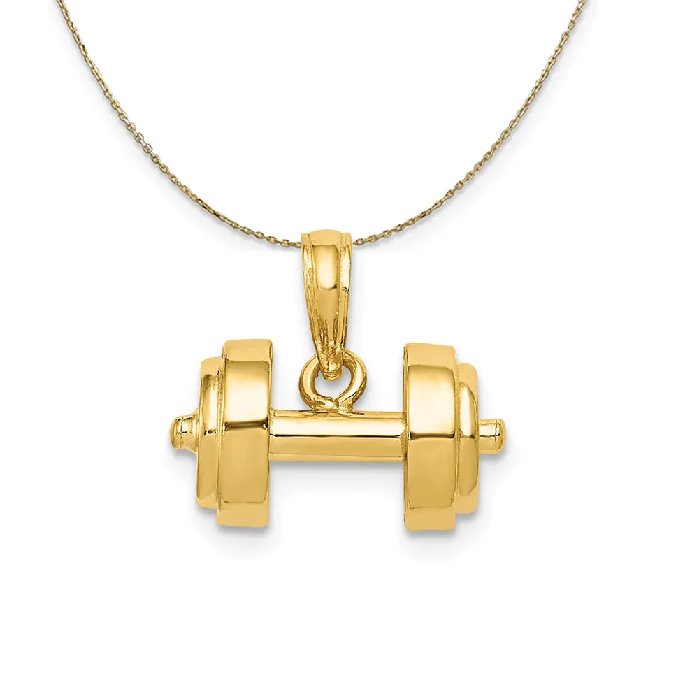 14k Yellow Gold 3D Dumbbell Necklace