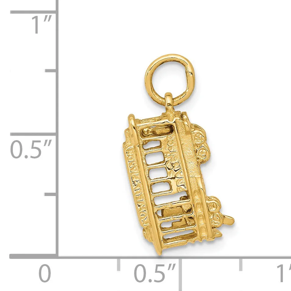 14k Yellow Gold 3D Vertical Cable Car Charm