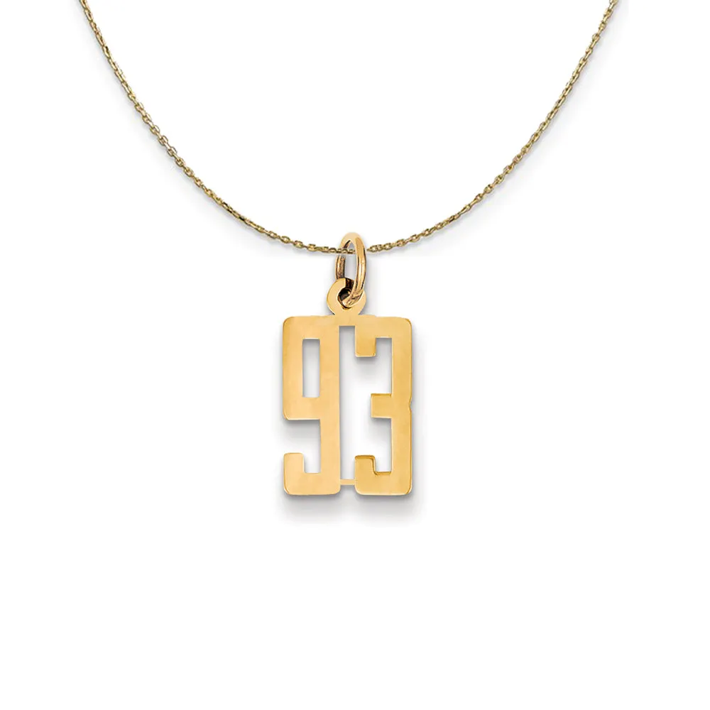 14k Yellow Gold, Alumni Small Elongated Number 93 Necklace