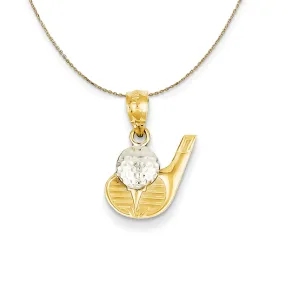 14k Yellow Gold and Rhodium 2-Tone Golf Club w Ball Necklace