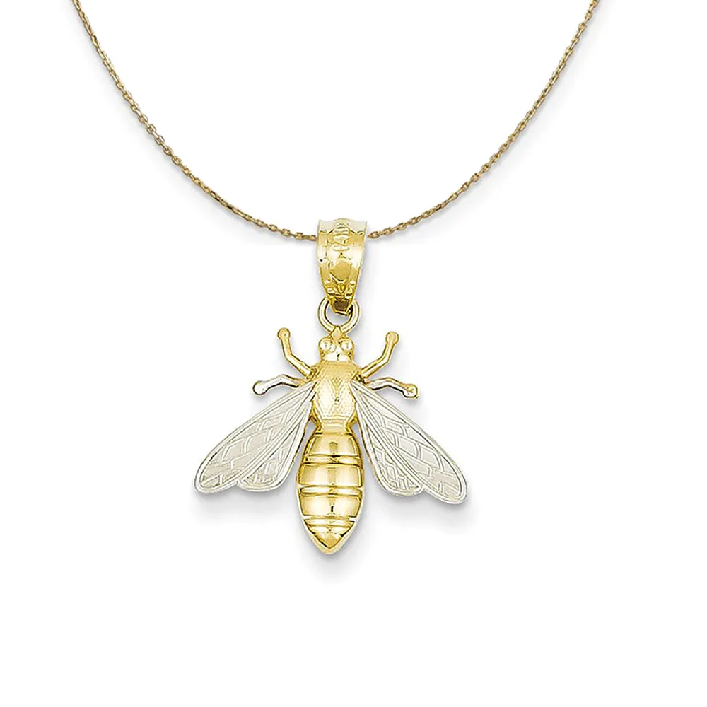 14k Yellow Gold and Rhodium Two Tone Bee Necklace