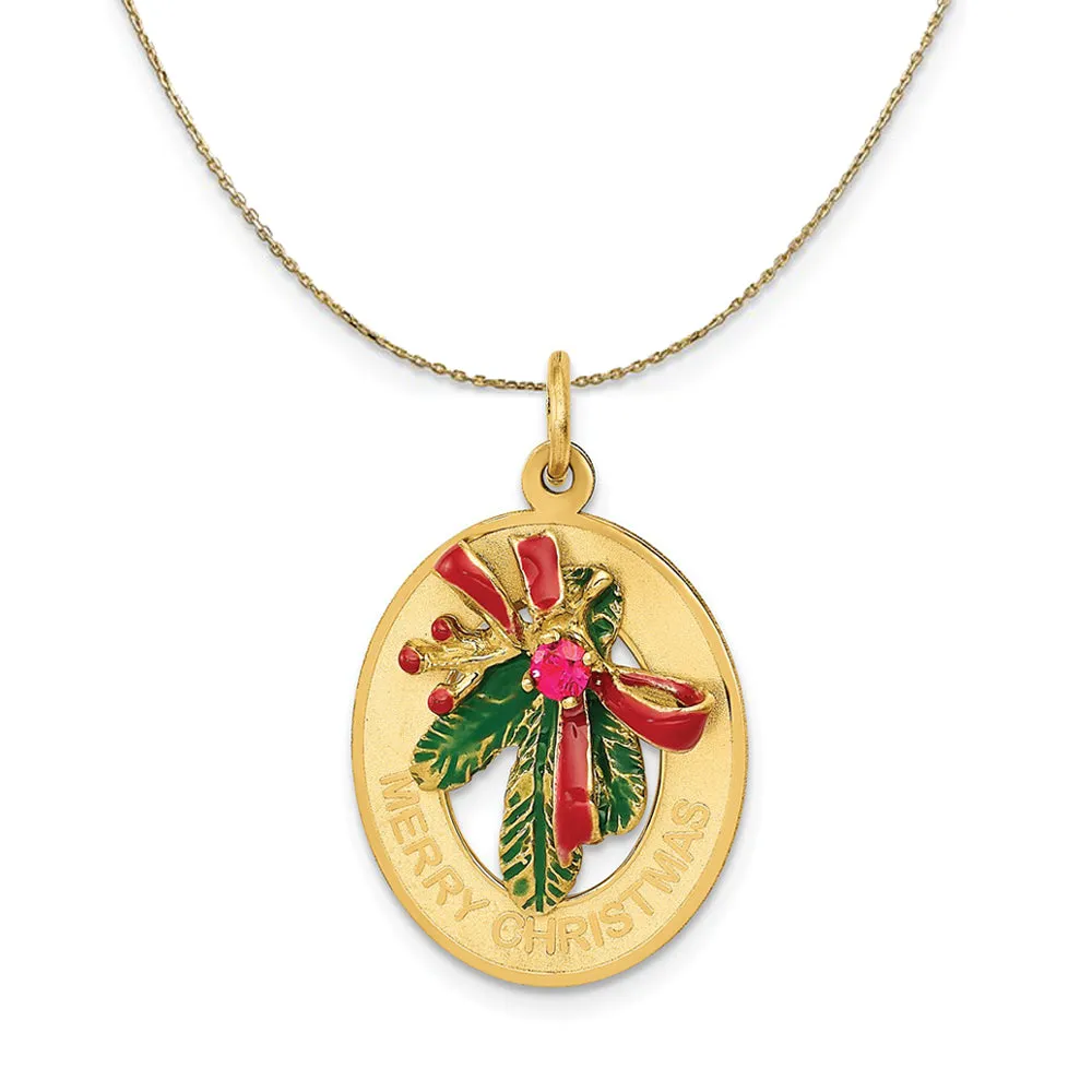 14k Yellow Gold, CZ & Enameled Mistletoe Necklace