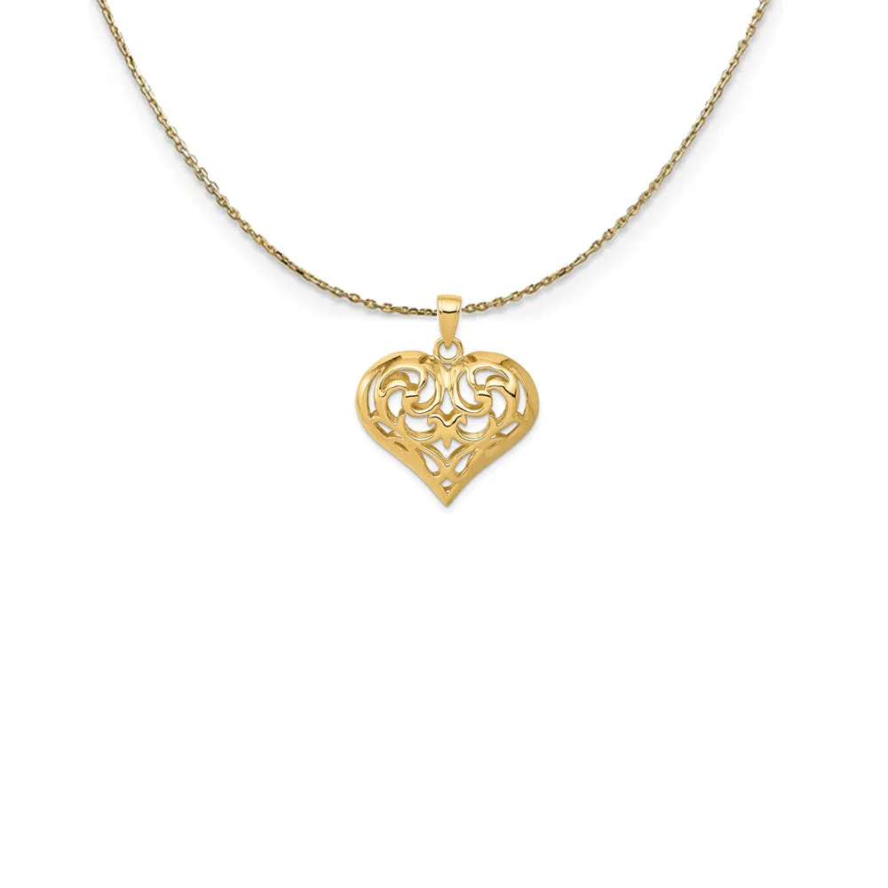 14k Yellow Gold Diamond Cut Puffed Heart Necklace