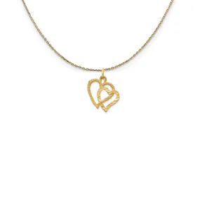 14k Yellow Gold Double Textured Heart Necklace