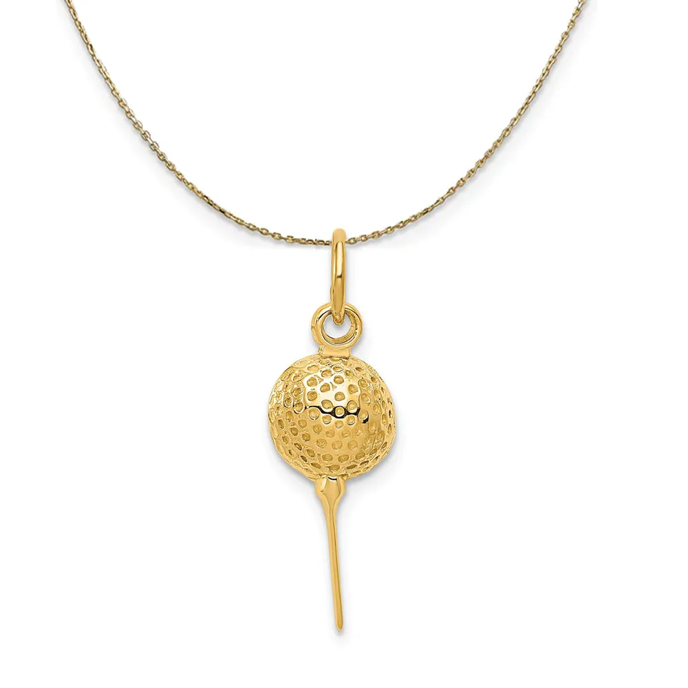 14k Yellow Gold Golf Ball on Tee (7mm) Necklace