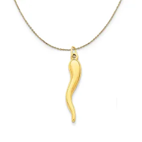 14k Yellow Gold Hollow Italian Horn (30mm) Necklace