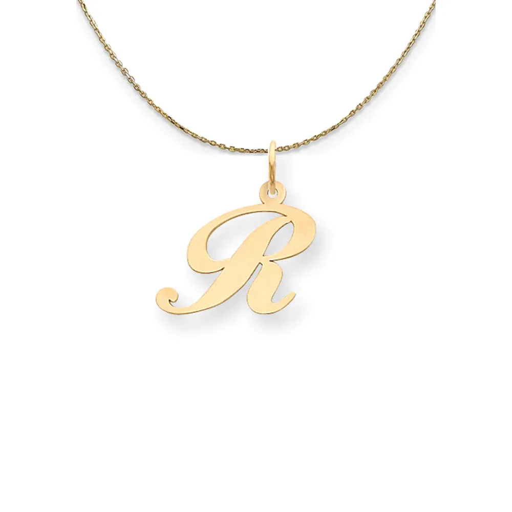 14k Yellow Gold LG Fancy Script Initial R Necklace