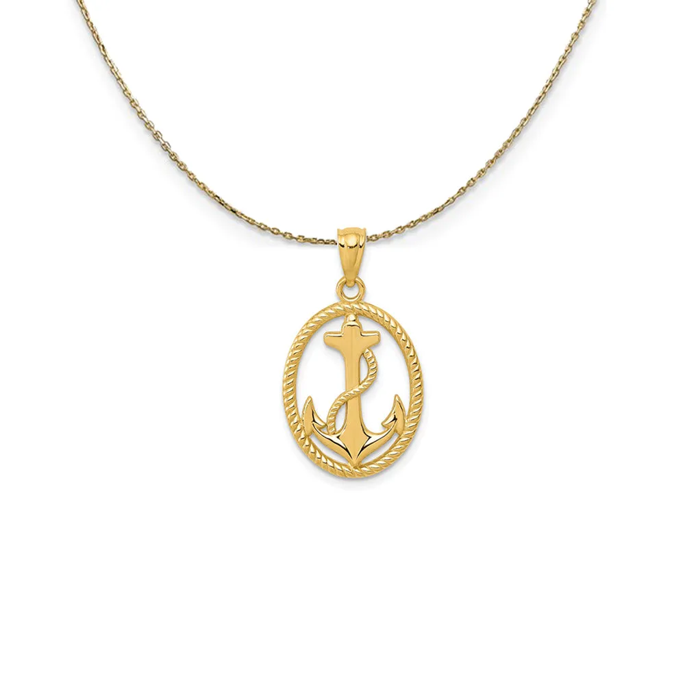 14k Yellow Gold Oval Anchor with Rope (25mm) Necklace