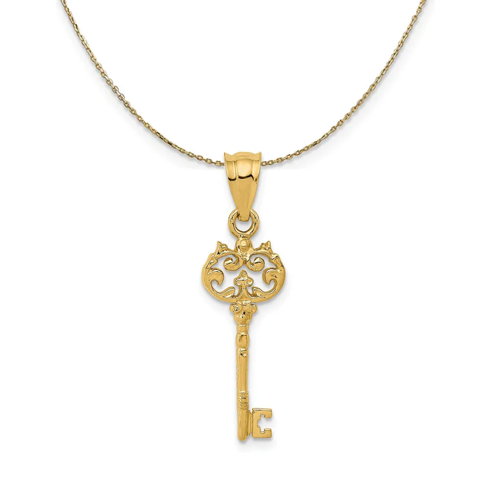 14k Yellow Gold Polished Fancy Key Necklace