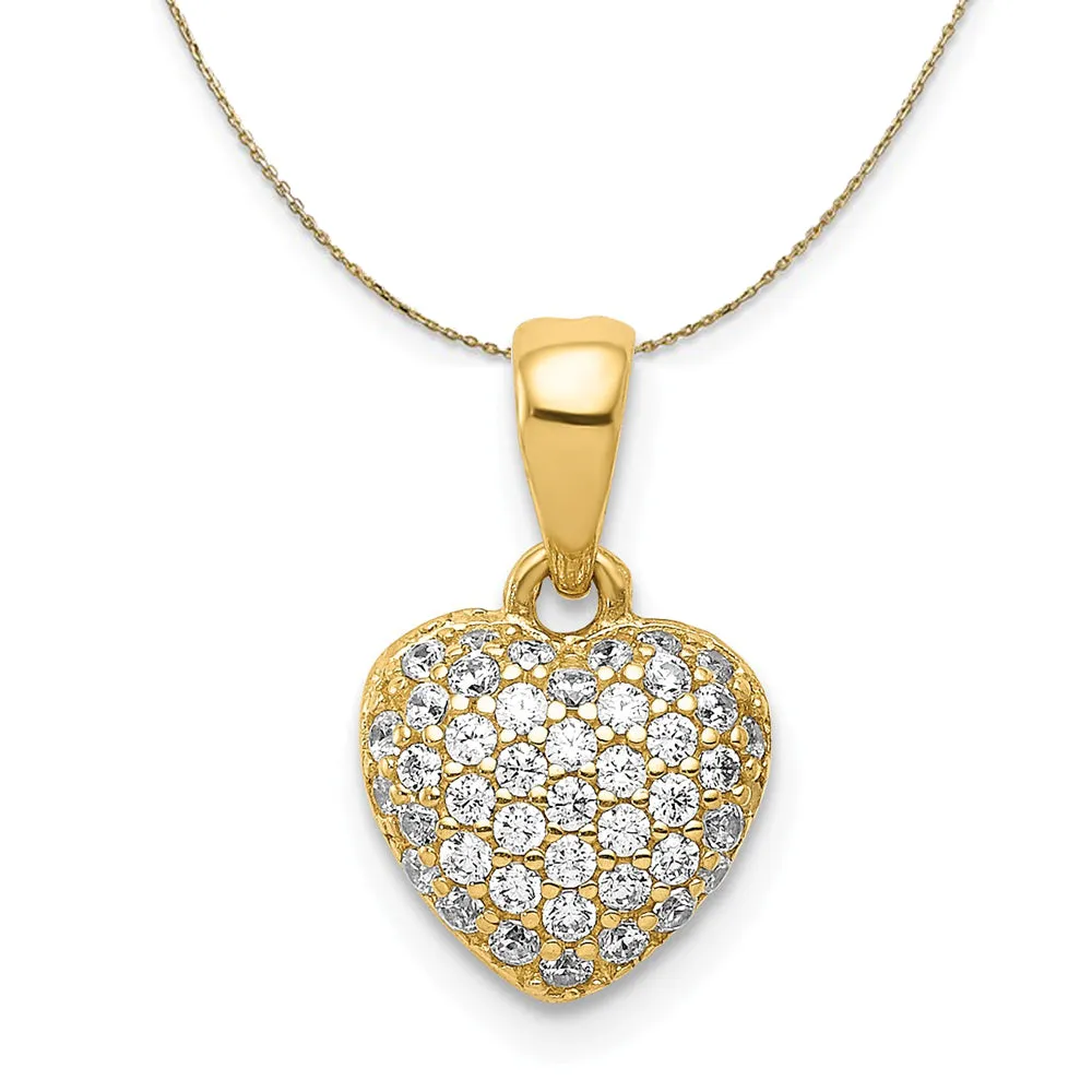 14k Yellow Gold Polished Pave Cubic Zirconia Heart Necklace