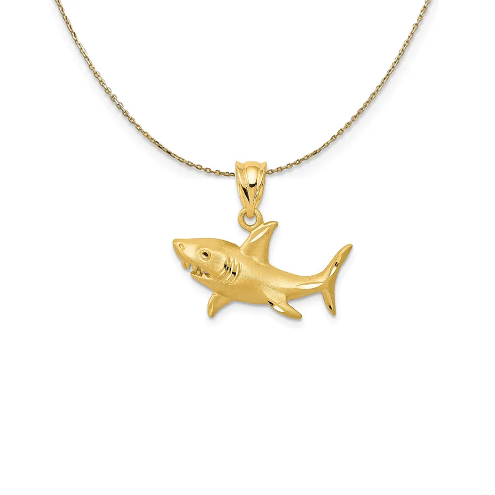 14k Yellow Gold Satin & Diamond-Cut 2D Shark Necklace