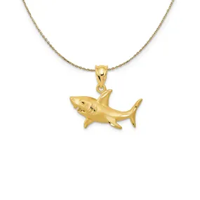 14k Yellow Gold Satin & Diamond-Cut 2D Shark Necklace