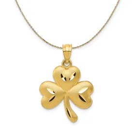 14k Yellow Gold Satin & Diamond Cut Shamrock Necklace