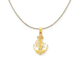 14k Yellow Gold Small Anchor, Ship's Wheel and Rope Necklace