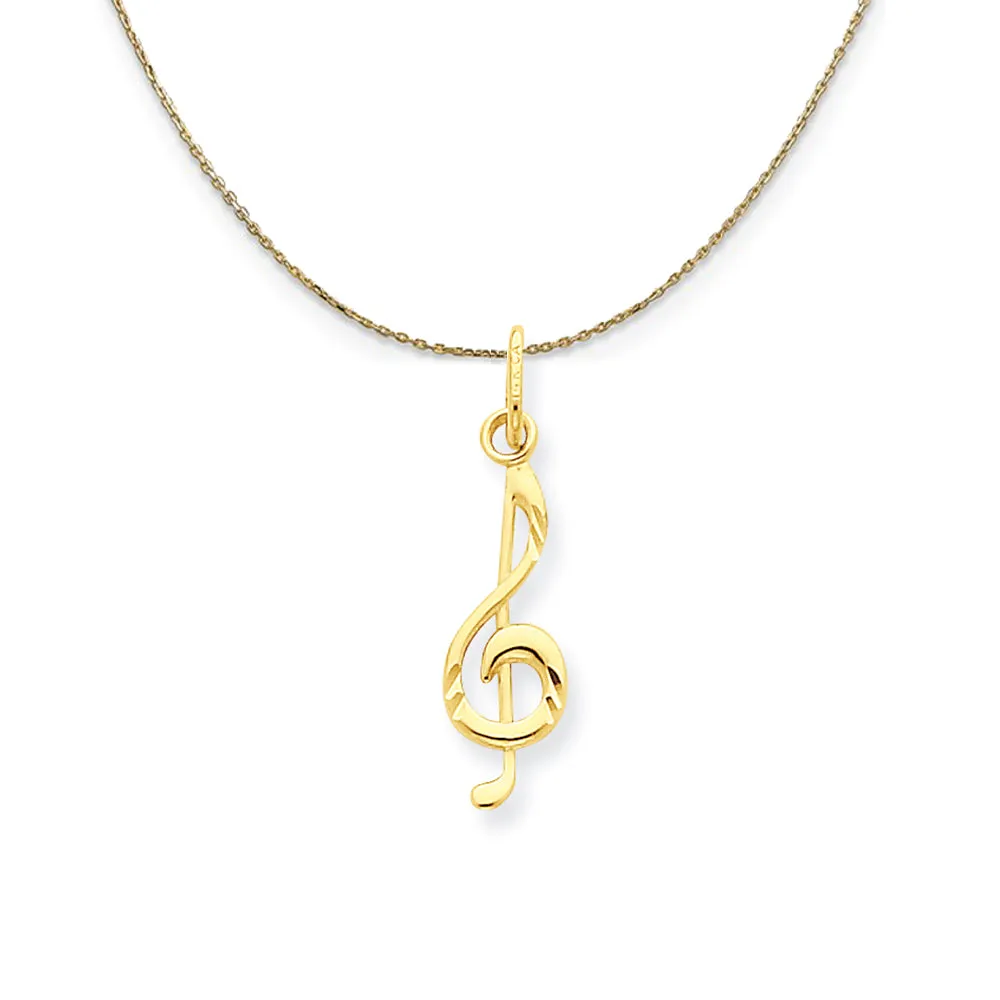 14k Yellow Gold Small Treble Clef (5 x 21mm) Necklace