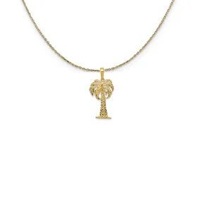 14k Yellow Gold Textured Palm Tree (14 x 26mm) Necklace