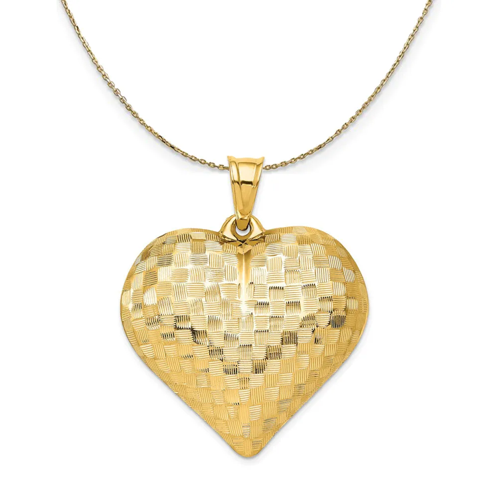 14k Yellow Gold Textured Puff Heart (36mm) Necklace