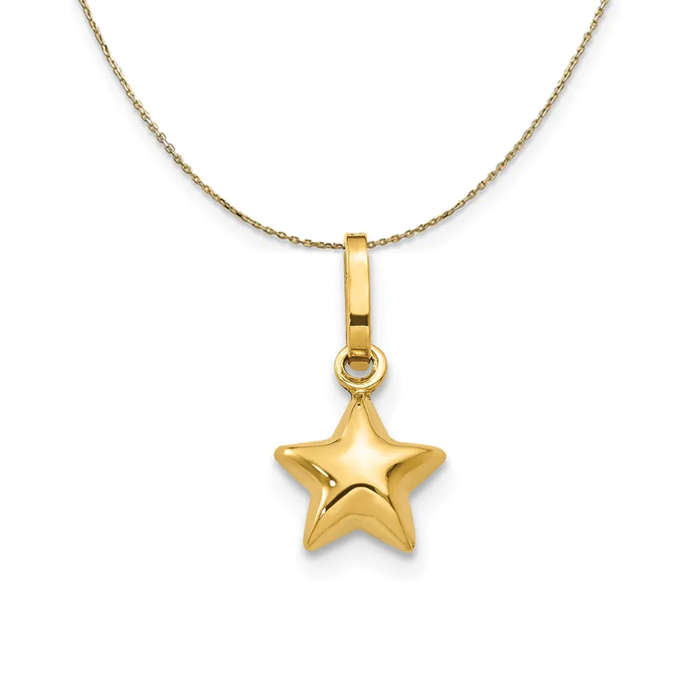 14k Yellow Gold Tiny 6mm Puffed Star Necklace