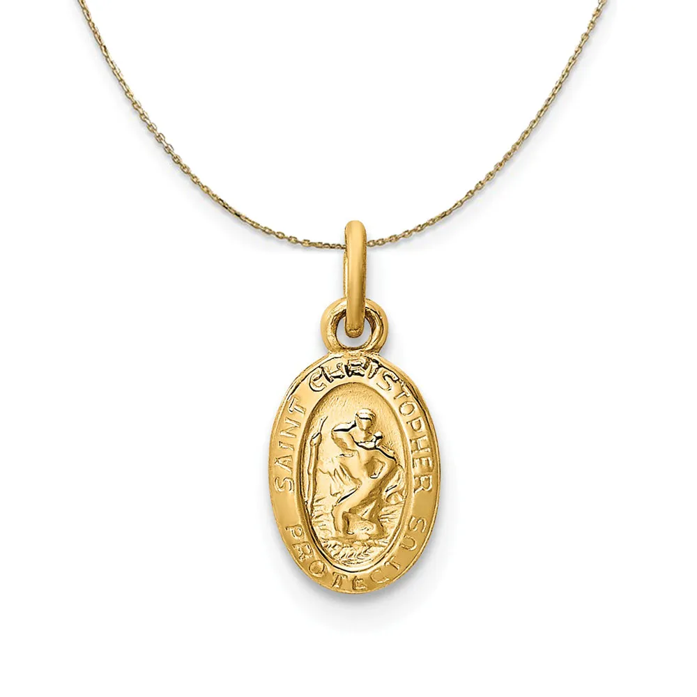 14k Yellow Gold, Tiny Saint Christopher Medal Necklace