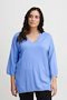 2045-Blue V-neck Jumper - Fransa+