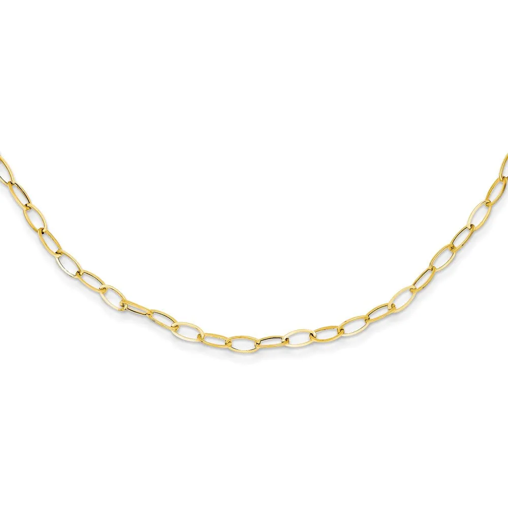 4mm 14K Yellow Gold Solid Open Oval Cable Chain Necklace, 18 Inch