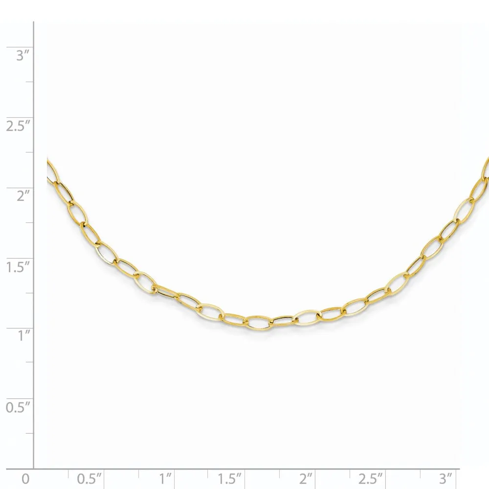 4mm 14K Yellow Gold Solid Open Oval Cable Chain Necklace, 18 Inch