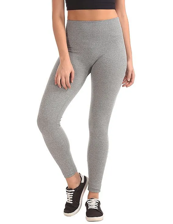 Aeropostale Ribbed Waist Heathered Active Leggings