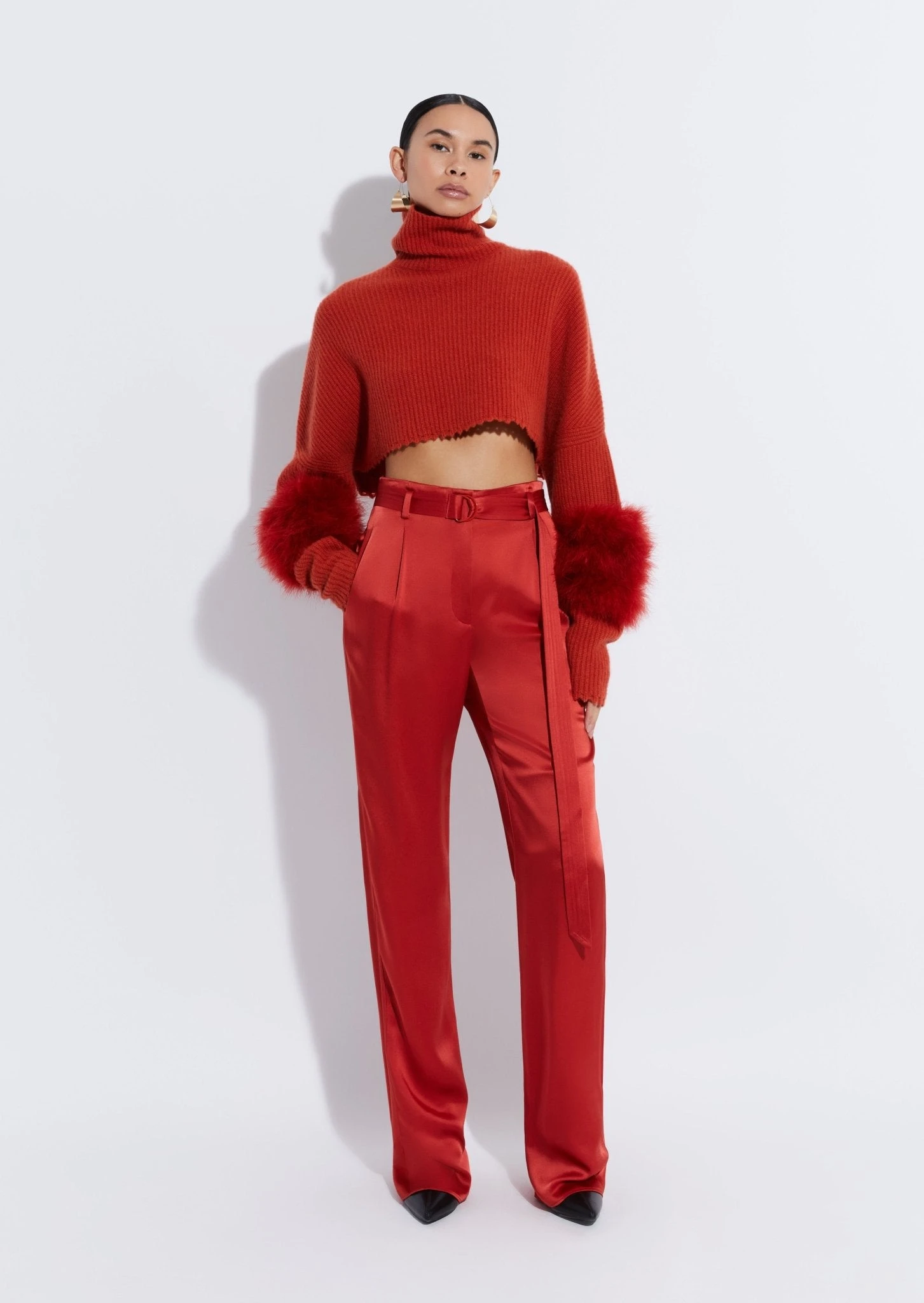 		Airy Cashmere Cropped Turtleneck With Marabou Feathers	