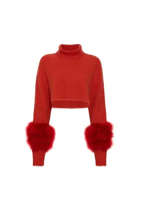 		Airy Cashmere Cropped Turtleneck With Marabou Feathers	