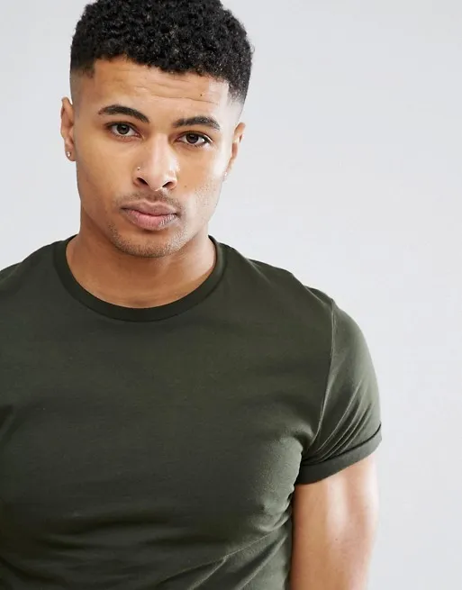 ASOS  |Asos Design Crew Neck T-Shirt With Roll Sleeve In Green Marl