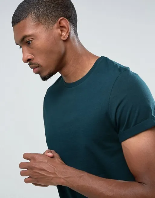 ASOS  |Asos Design Crew Neck T-Shirt With Roll Sleeve In Green Marl