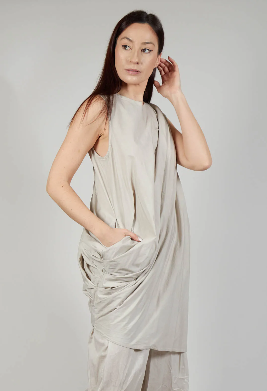 Asymmetrical Dress in Tela Paracadute Tinto Freddo Desert