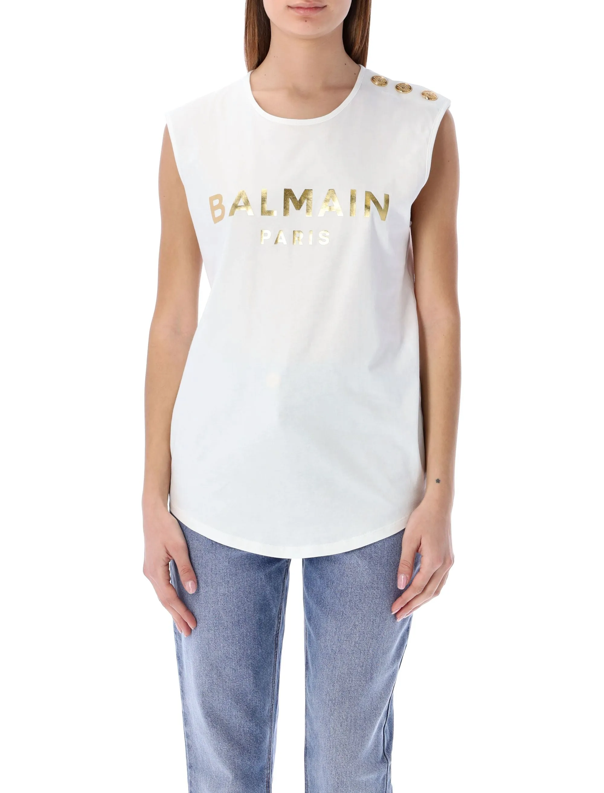 Balmain Logo Printed Crewneck Tank Top