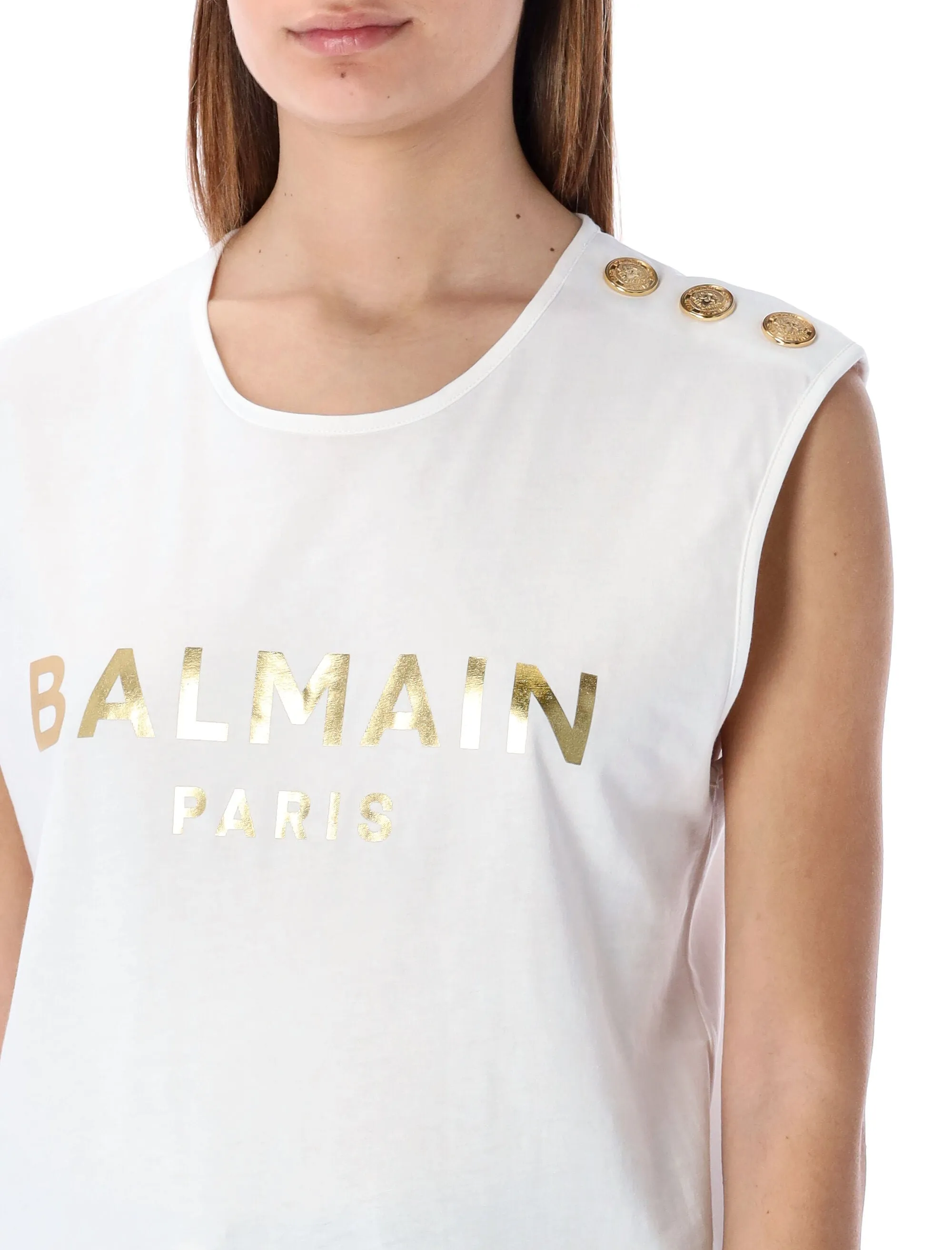 Balmain Logo Printed Crewneck Tank Top