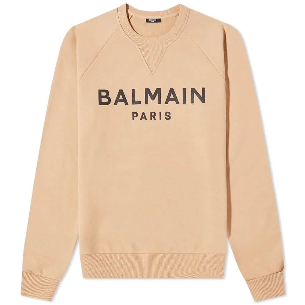 Balmain Paris Logo Crewneck SweatTaupe & White