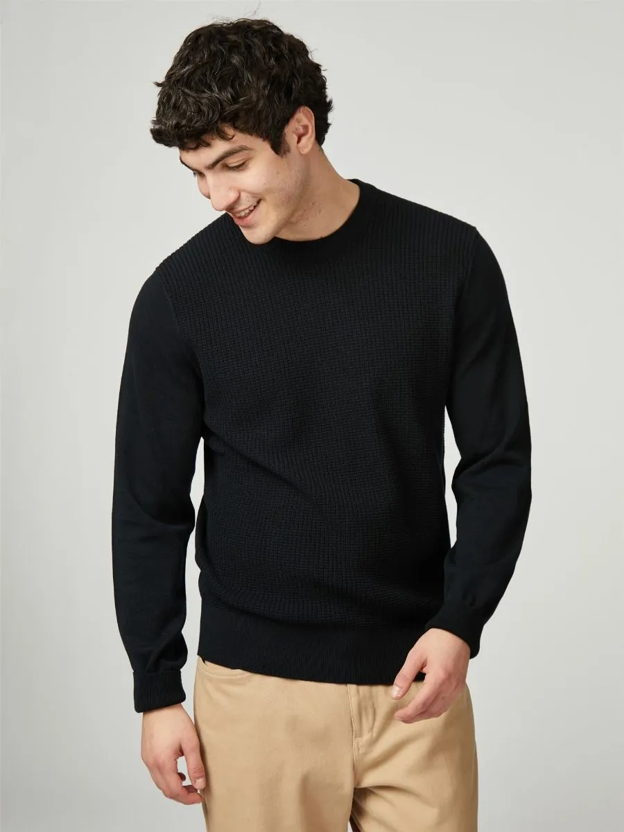 Ben Sherman Textured Front Crew Neck Jumper Black