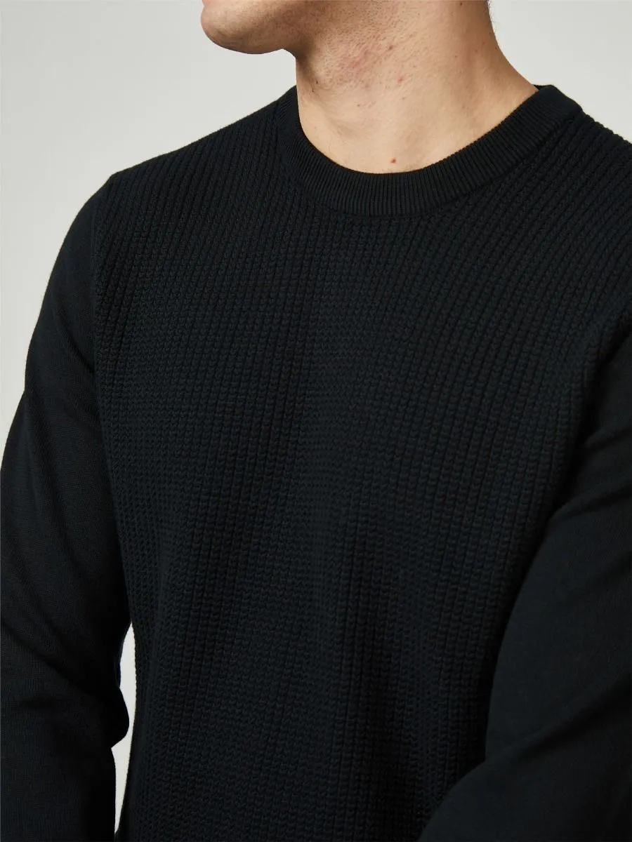 Ben Sherman Textured Front Crew Neck Jumper Black