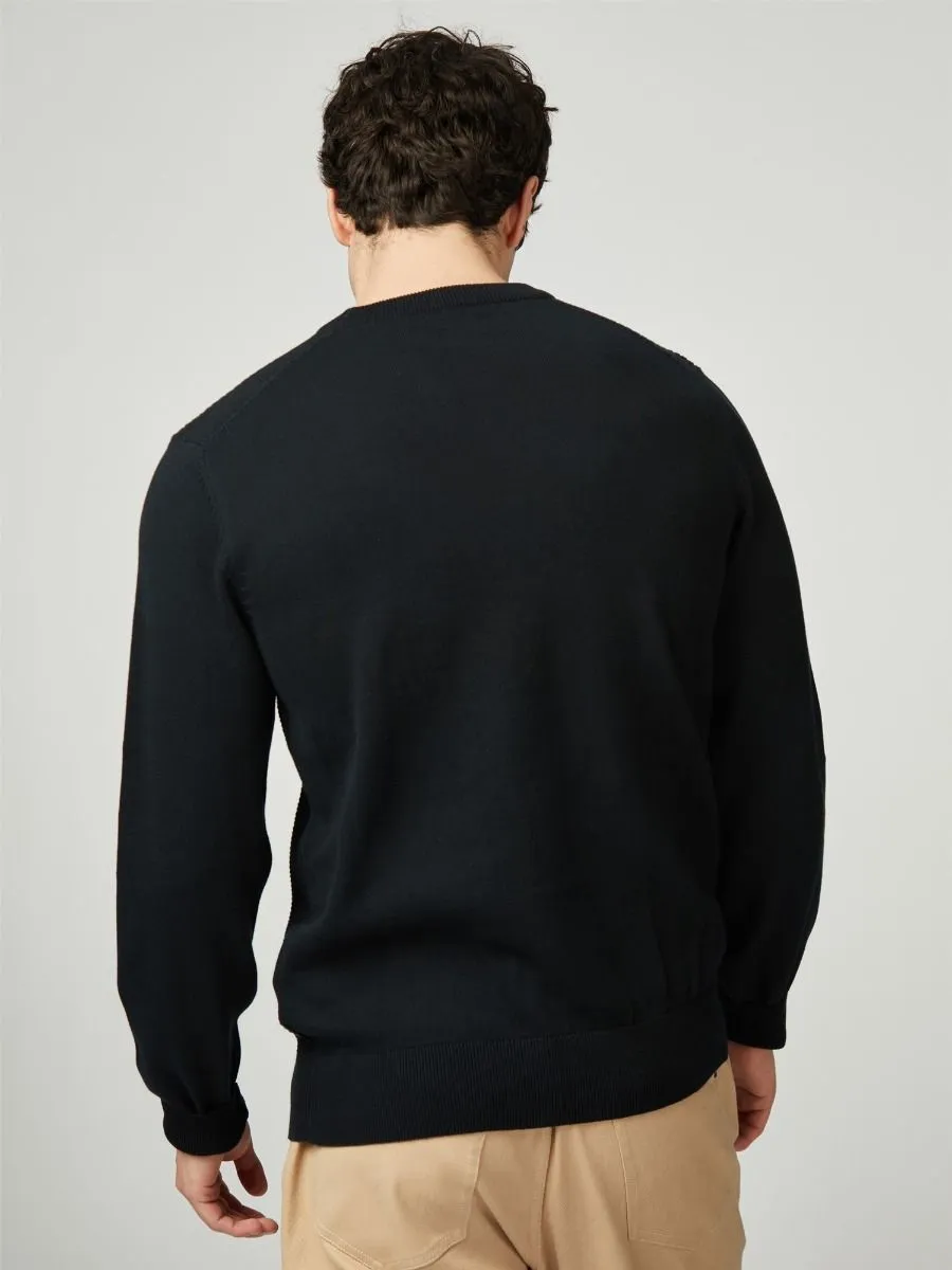 Ben Sherman Textured Front Crew Neck Jumper Black