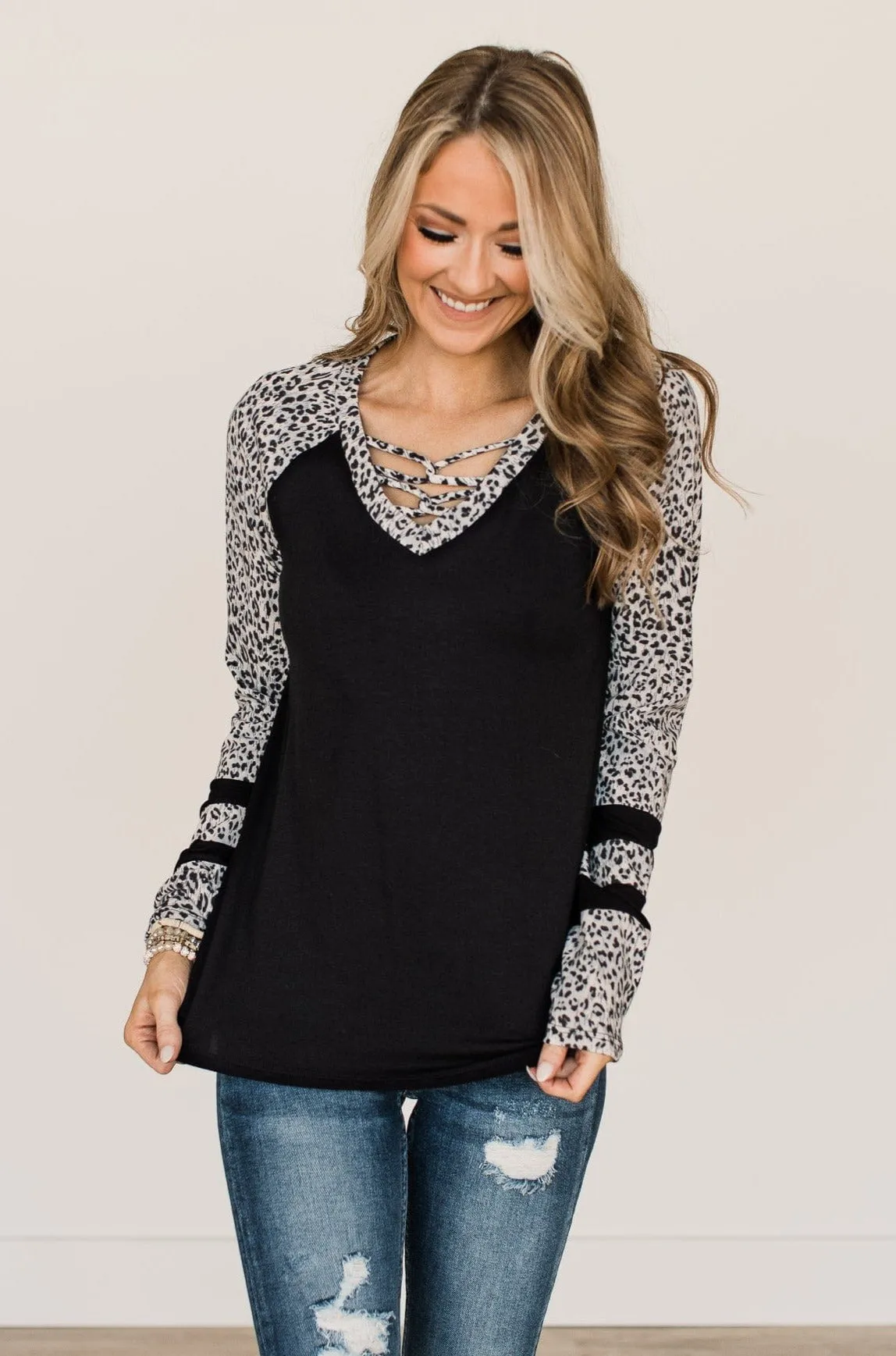 Born On The Wild Side Raglan Top- Black