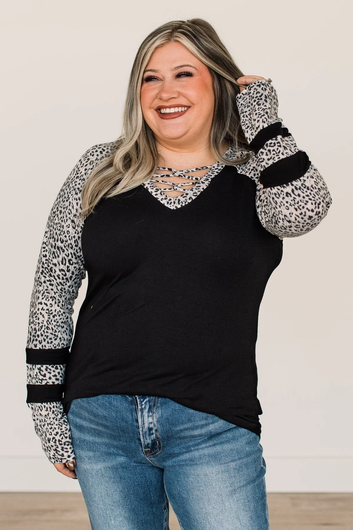 Born On The Wild Side Raglan Top- Black