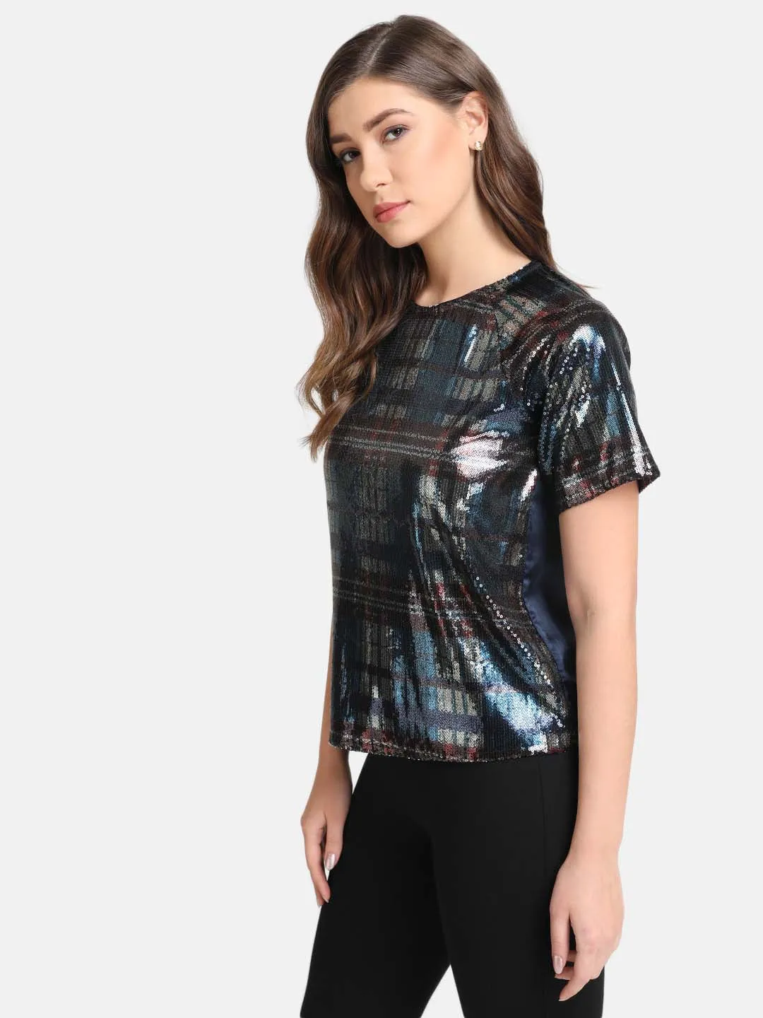 Boxy Fit Raglan Sleeve Sequin Top