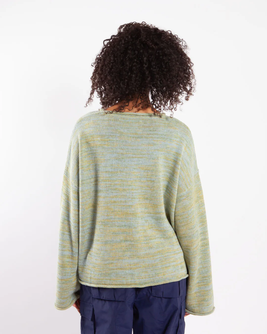 Brain Dead Blooms Cropped Marled Knit Sweater Green