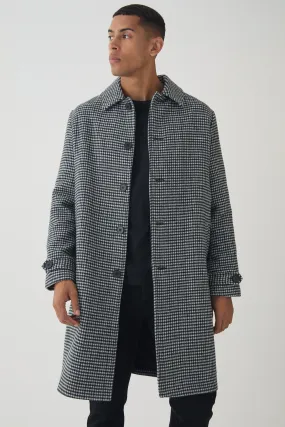 Check Collared Overcoat In Black